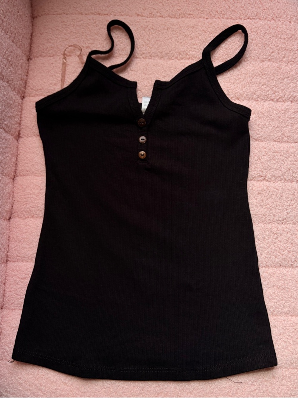 Black Ribbed Button-Front Tank Top - Women's